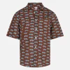 Camicia in mussola di cotone marrone da bambino Sharouk con stampa tigre