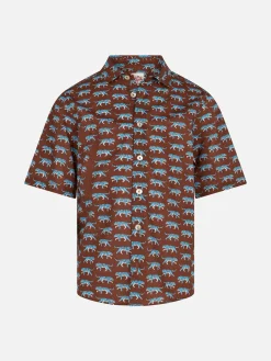 Camicia in mussola di cotone marrone da bambino Sharouk con stampa tigre