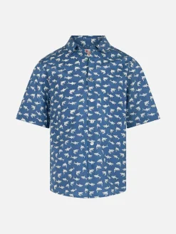 Camicia in mussola di cotone Blue Boy Sharouk con stampa squalo
