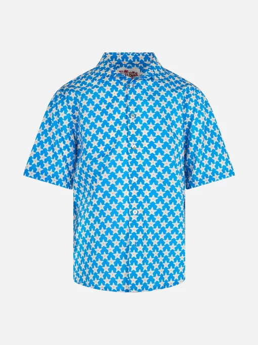 Camicia in mussola di cotone Blue Boy Sharouk con stampa di stelle marine