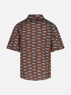 Camicia in mussola di cotone marrone da bambino Sharouk con stampa tigre