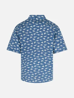 Camicia in mussola di cotone Blue Boy Sharouk con stampa squalo