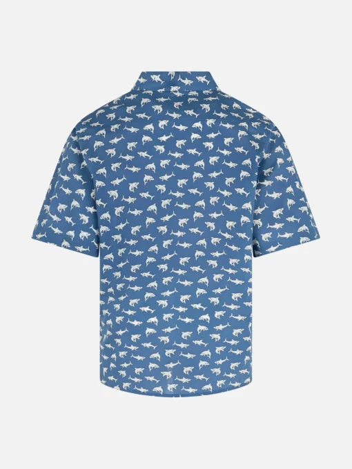 Camicia in mussola di cotone Blue Boy Sharouk con stampa squalo