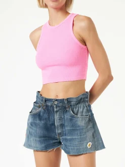 Canotta crop in cotone con ricamo St. Barth