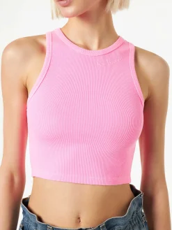 Canotta crop in cotone con ricamo St. Barth