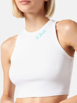 Canotta crop in cotone con ricamo St. Barth | MELISSA SATTA EDIZIONE SPECIALE