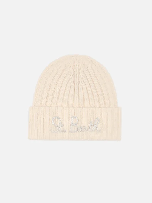 Cappello bianco da bambina Wengen con ricamo lurex St. Barth