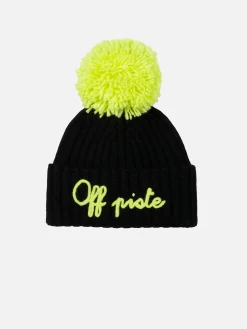 Cappello blu da bambino Wengen con pompon e ricamo Off Piste