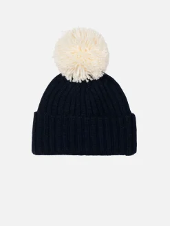 Cappello blu da bambino Wengen con pompon e ricamo St. Barth
