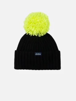 Cappello blu da bambino Wengen con pompon e ricamo Off Piste