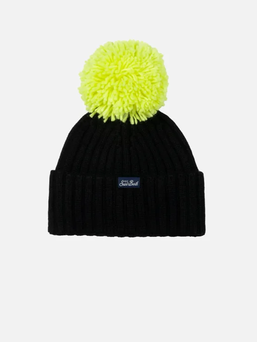 Cappello blu da bambino Wengen con pompon e ricamo Off Piste