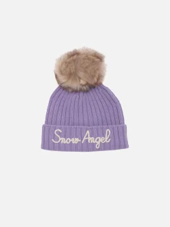 Cappello da bambina con pompon e ricamo Snow Angel