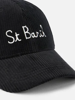 Cappello da baseball da donna in velluto a coste con ricamo St. Barth