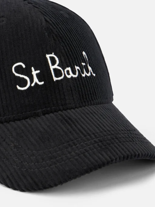 Cappello da baseball da donna in velluto a coste con ricamo St. Barth