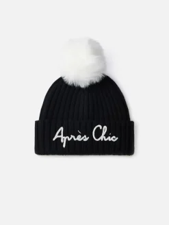 Cappello da donna a coste nero Wengen con ricamo Apres Chic