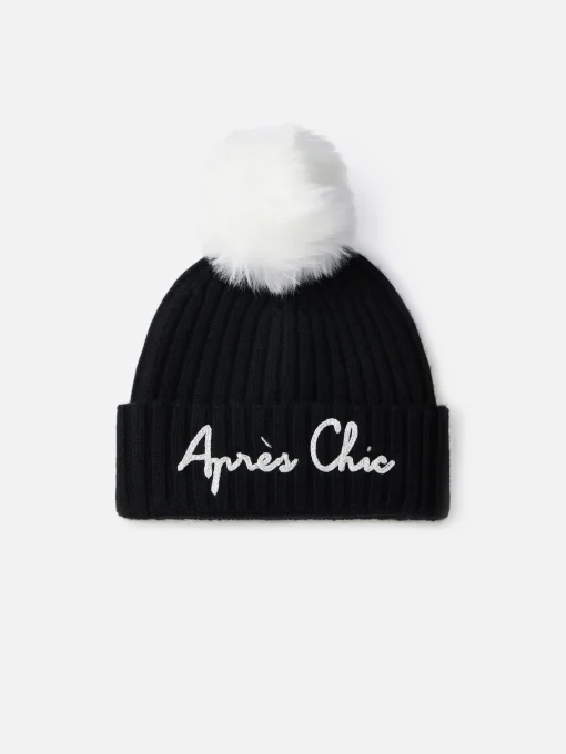 Cappello da donna a coste nero Wengen con ricamo Apres Chic