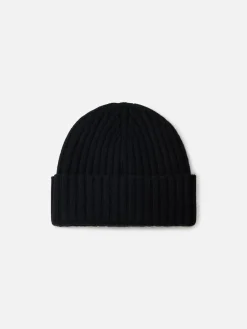 Cappello da donna a coste nero Wengen con ricamo St. Barth