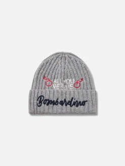 Cappello da uomo grigio melange a coste Wengen con ricamo All you need is Bombardino | INSULTI LUMINOSI SPECIAL EDITION