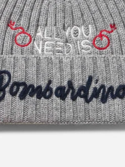 Cappello da uomo grigio melange a coste Wengen con ricamo All you need is Bombardino | INSULTI LUMINOSI SPECIAL EDITION