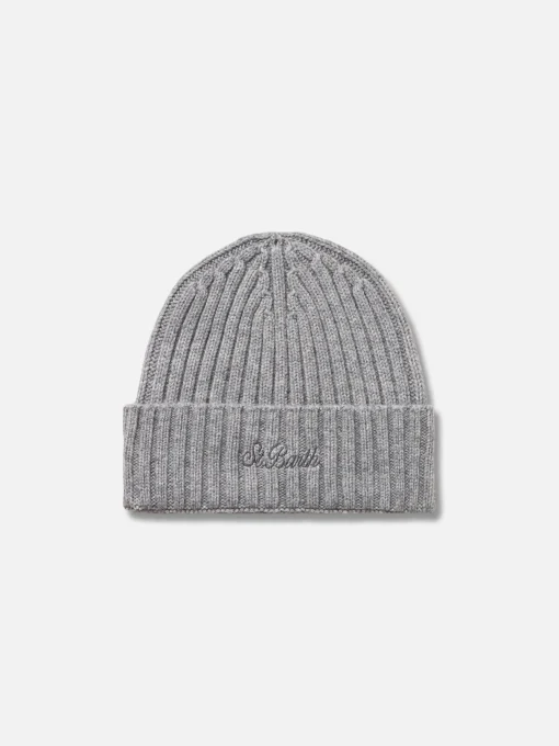 Cappello da uomo in cashmere a coste grigio melange Wengen