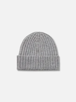 Cappello da uomo in cashmere a coste grigio melange Wengen
