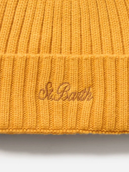 Cappello da uomo in cashmere a coste color senape Wengen