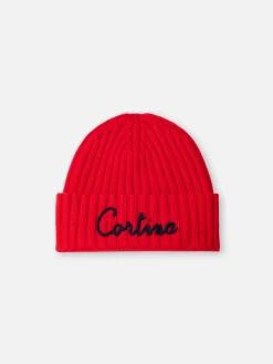 Cappello da uomo rosso a coste Wengen con ricamo Cortina