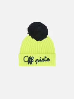 Cappello in Cashmere misto da bambino giallo fluo ricamo Off Piste