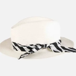 Cappello in fibra di carta bianca con fascia stampa zebrata