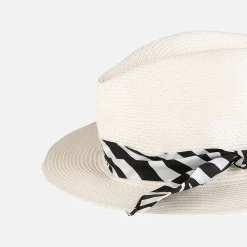 Cappello in fibra di carta bianca con fascia stampa zebrata
