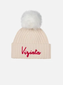 Cappello rosa da bambina Wengen con pompon e ricamo Viziata