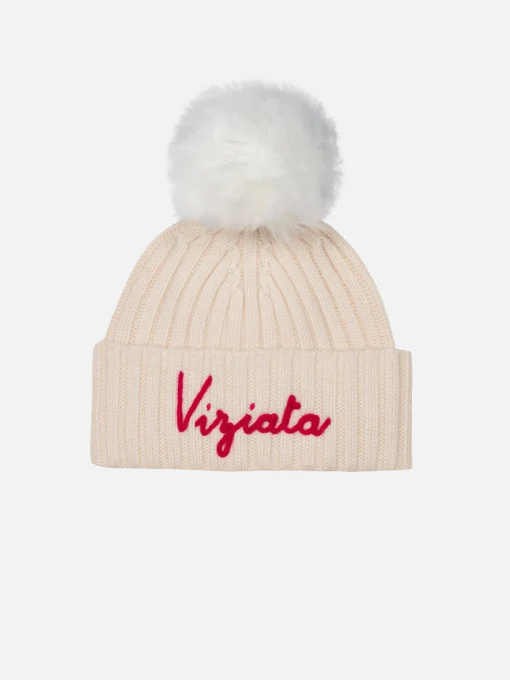 Cappello rosa da bambina Wengen con pompon e ricamo Viziata