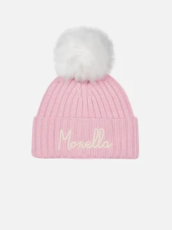Cappello rosa da bambina Wengen con pompon e ricamo Monella
