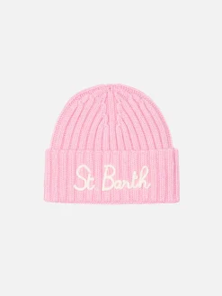 Cappello rosa da bambina Wengen con ricamo St. Barth
