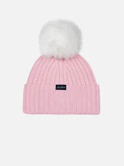 Cappello rosa da bambina Wengen con pompon e ricamo Monella
