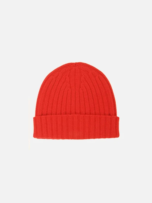 Cappello rosso in misto cashmere con patch check