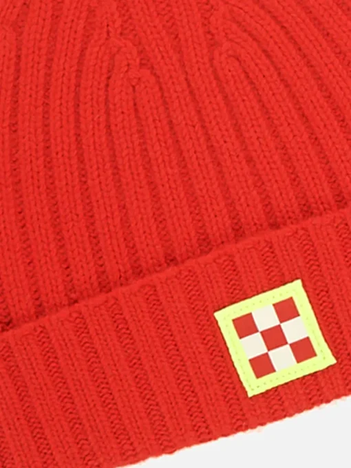 Cappello rosso in misto cashmere con patch check
