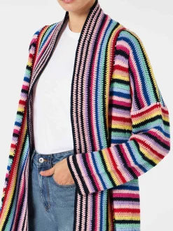 Cappotto crochet multicolore con cintura