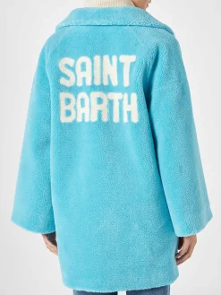 Cappotto da donna tessuto teddy turchese
