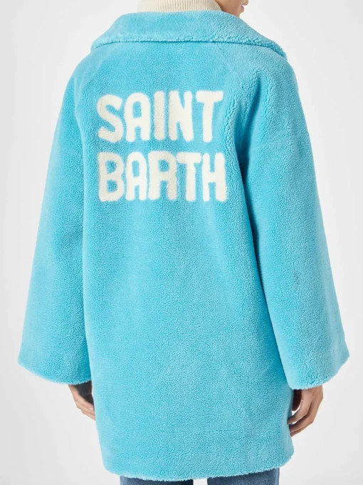 Cappotto da donna tessuto teddy turchese