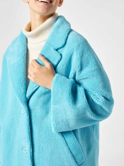 Cappotto da donna tessuto teddy turchese