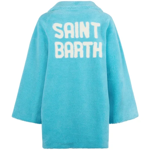 Cappotto da donna tessuto teddy turchese