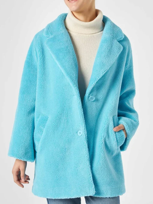 Cappotto da donna tessuto teddy turchese