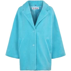 Cappotto da donna tessuto teddy turchese