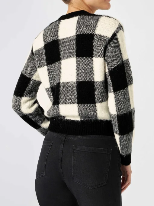 Cardigan corto da donna con bottoni gioiello e stampa vichy