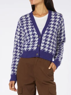 Cardigan crop da donna con bottoni gioiello