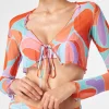 Cardigan crop da donna in tulle con stampa onde
