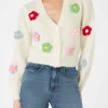 Cardigan crop garzato da donna con maniche a sbuffo