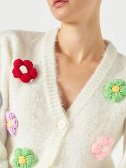 Cardigan crop garzato da donna con maniche a sbuffo