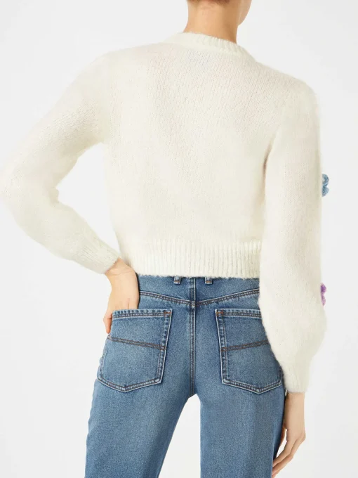 Cardigan crop garzato da donna con maniche a sbuffo